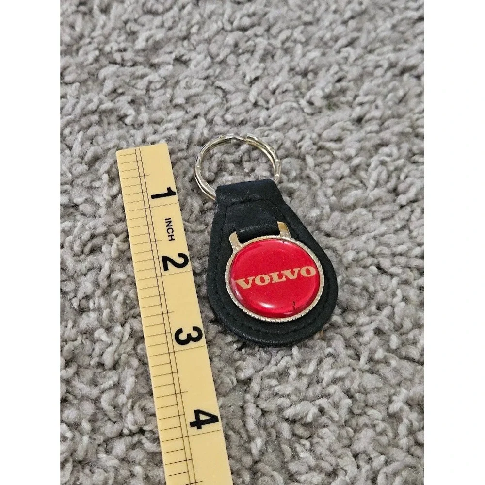Vintage Volvo Keychain Black Leather Red Dome Gold Lettering Auto Fob Accessory